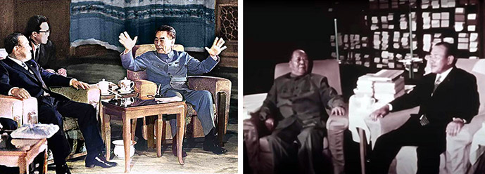 (左)田中角栄総理と周恩来総理の会談  (右)田中角栄総理と毛沢東国家主席の会談